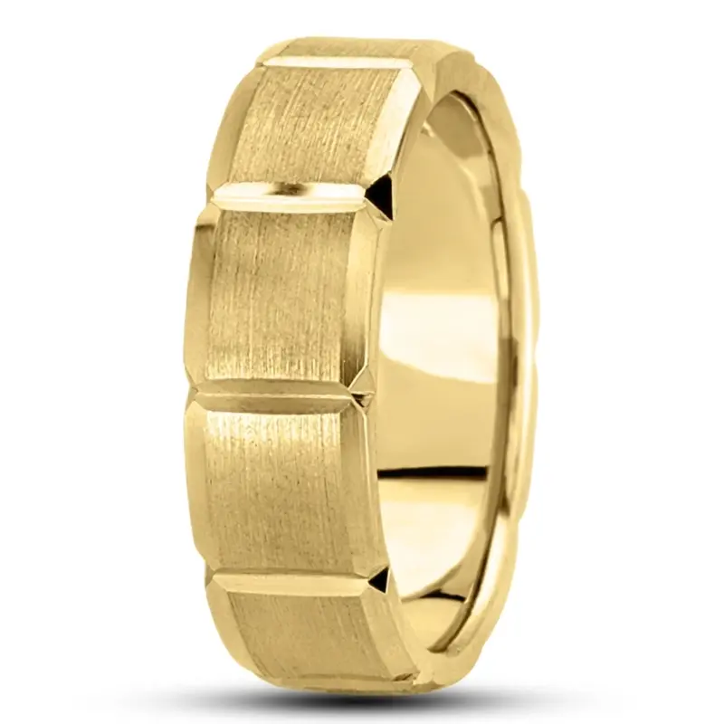 10K yellow gold 7mm. satin basic-diamond-carved-wedding-ring - alternate view 7