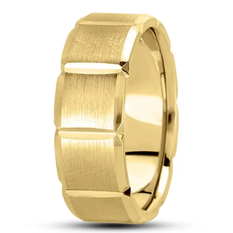10K yellow gold 8mm. satin basic-diamond-carved-wedding-ring - alternate view 8