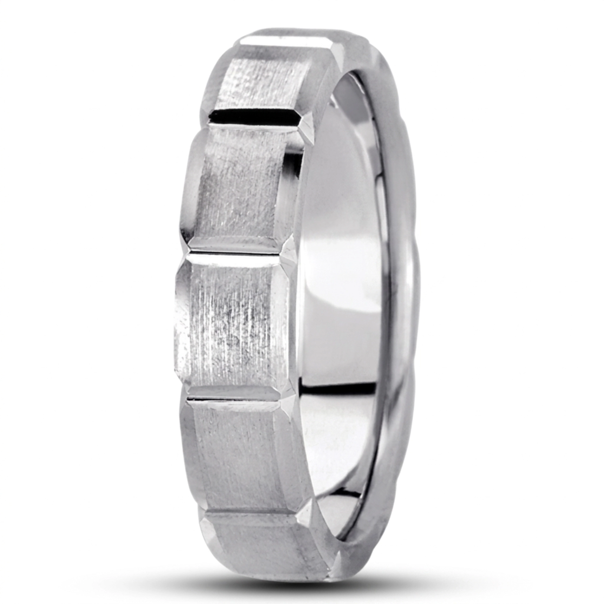 10K white gold 5mm. satin basic-diamond-carved-wedding-ring - main view