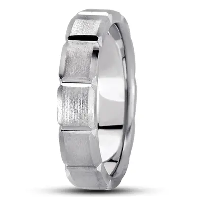 10K white gold 5mm. satin basic-diamond-carved-wedding-ring - main view thumbnail