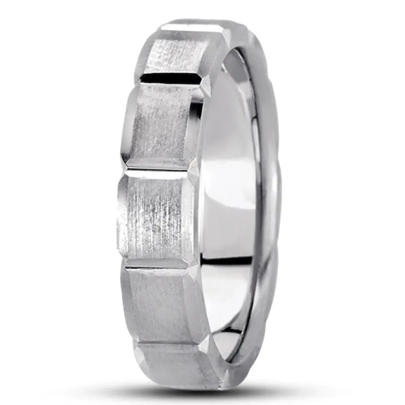 10K white gold 5mm. satin basic-diamond-carved-wedding-ring - main view