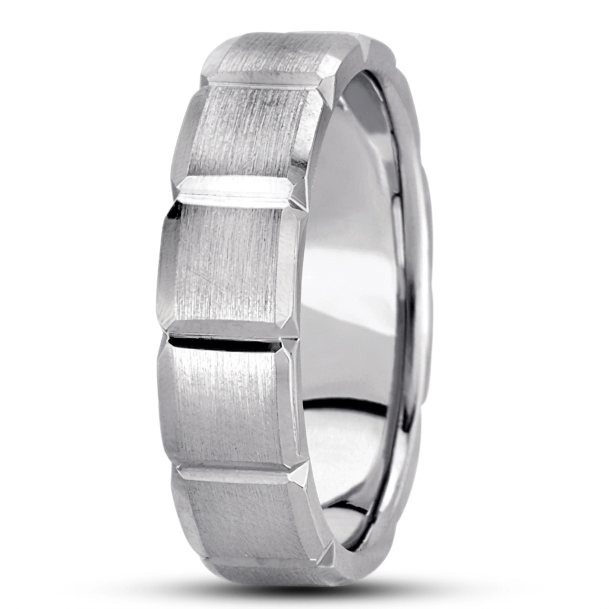 10K white gold 6mm. satin basic-diamond-carved-wedding-ring - alternate view 3