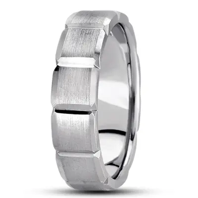 10K white gold 6mm. satin basic-diamond-carved-wedding-ring - alternate view 3 thumbnail