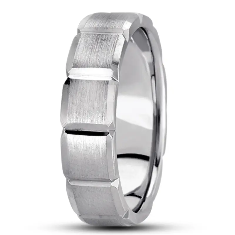 10K white gold 6mm. satin basic-diamond-carved-wedding-ring - alternate view 3