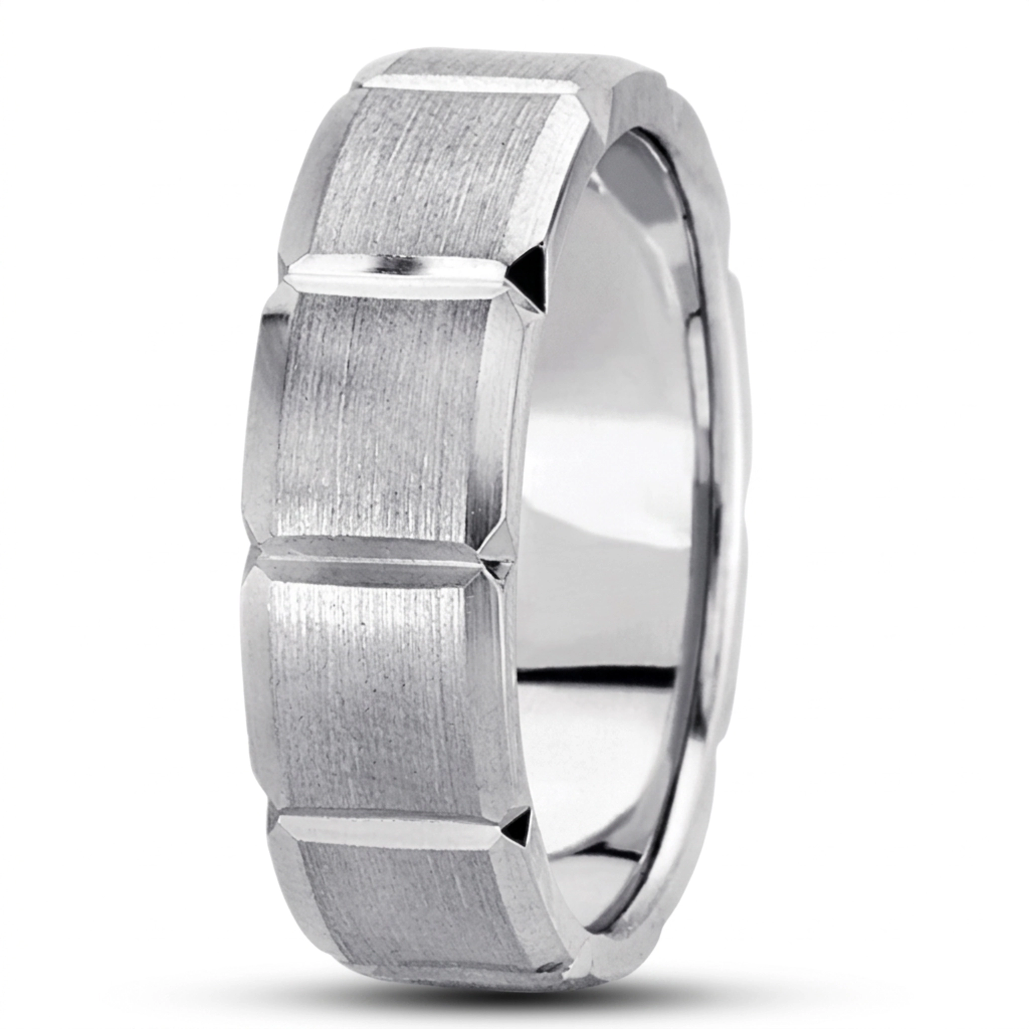 10K white gold 7mm. satin basic-diamond-carved-wedding-ring - alternate view 4