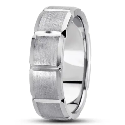 10K white gold 7mm. satin basic-diamond-carved-wedding-ring - alternate view 4 thumbnail