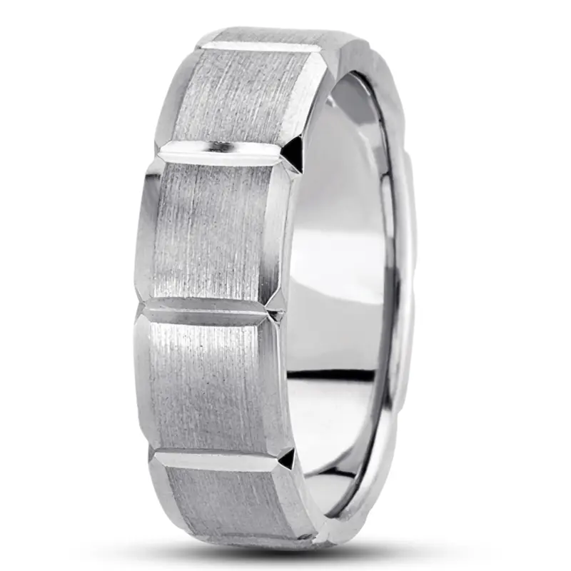 10K white gold 7mm. satin basic-diamond-carved-wedding-ring - alternate view 4