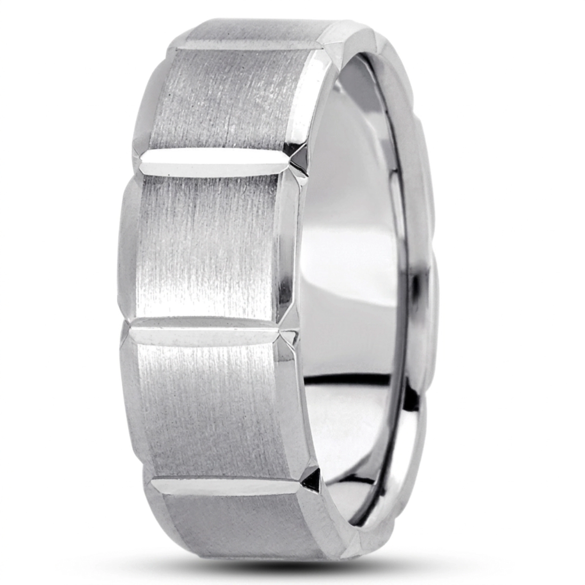 10K white gold 8mm. satin basic-diamond-carved-wedding-ring - alternate view 5