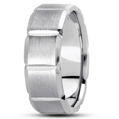 10K white gold 8mm. satin basic-diamond-carved-wedding-ring - alternate view 5 thumbnail