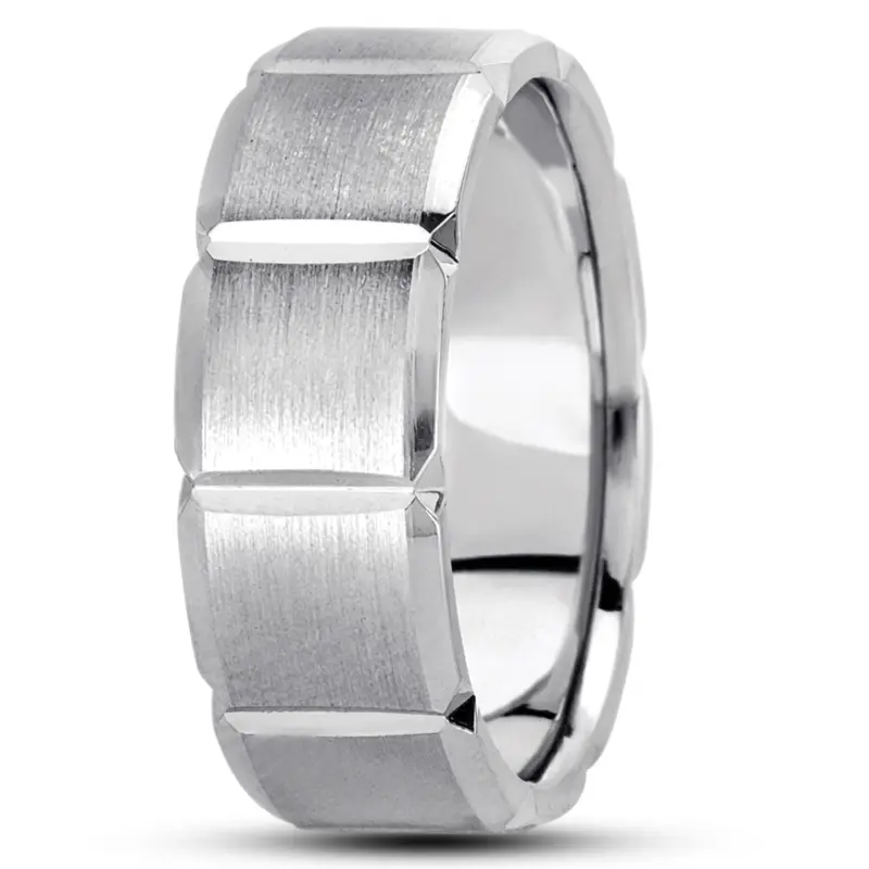 10K white gold 8mm. satin basic-diamond-carved-wedding-ring - alternate view 5