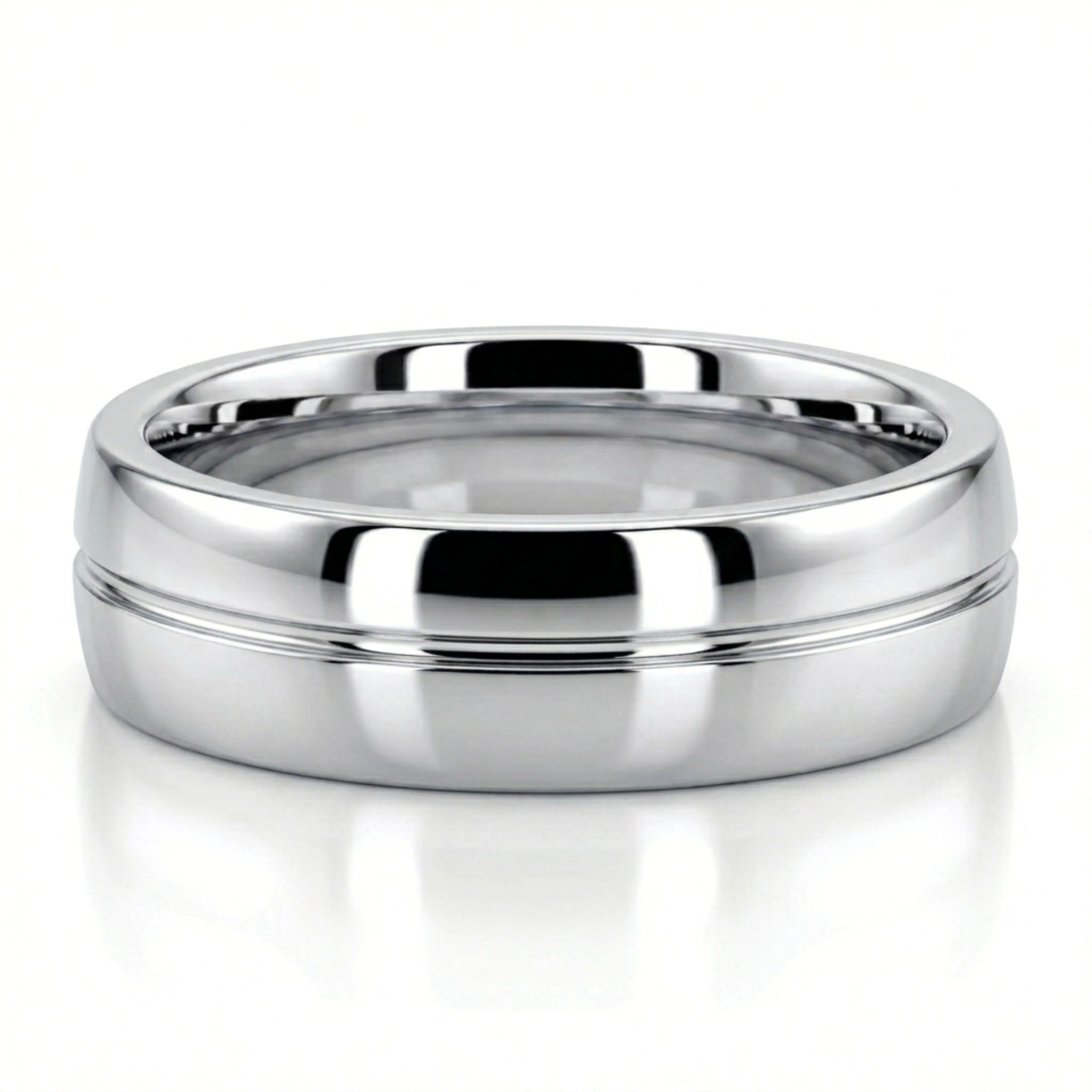 10K white gold 6mm. shiny finish Color Duo Contemporary Simple Line Wedding Band - alternate view 3