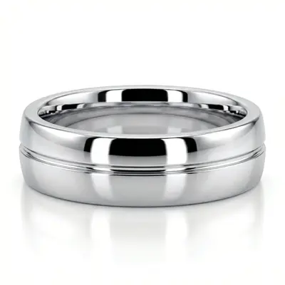 10K white gold 6mm. shiny finish Color Duo Contemporary Simple Line Wedding Band - alternate view 3 thumbnail