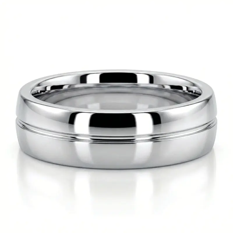 10K white gold 6mm. shiny finish Color Duo Contemporary Simple Line Wedding Band - alternate view 3