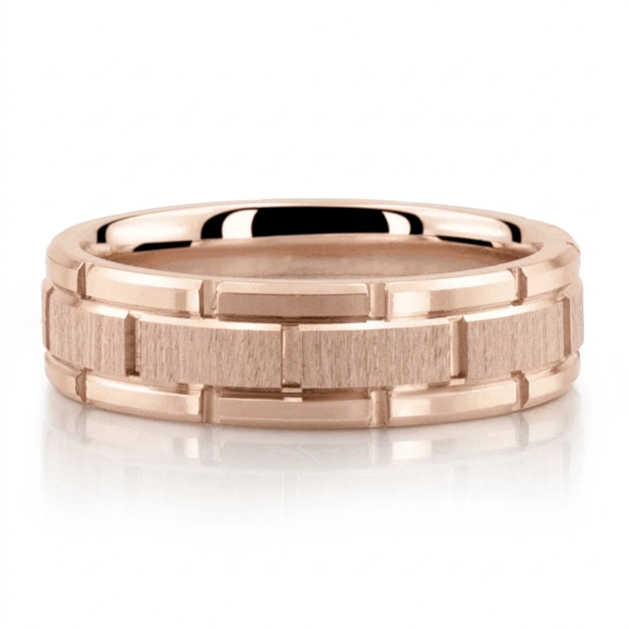 10K pink gold 6.5mm cross satin Rolex Style Gridline Wedding Band - alternate view 3
