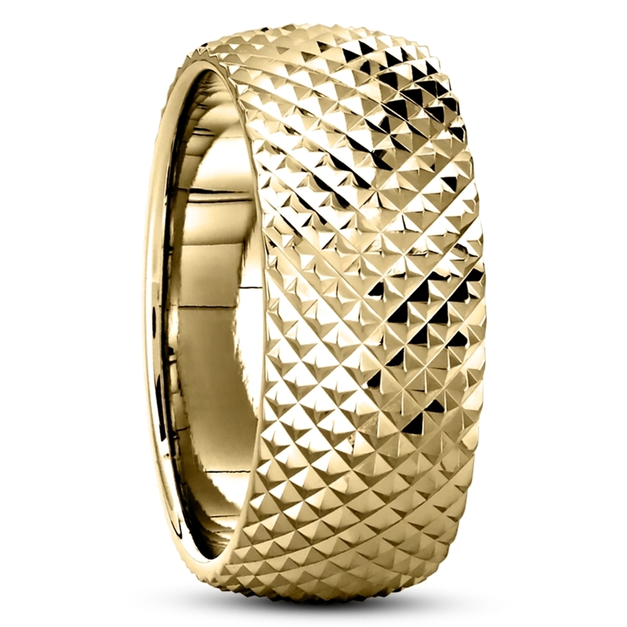 10K yellow gold 9mm. high polish Fish-Scale-Fancy-Wedding-Ring - main view