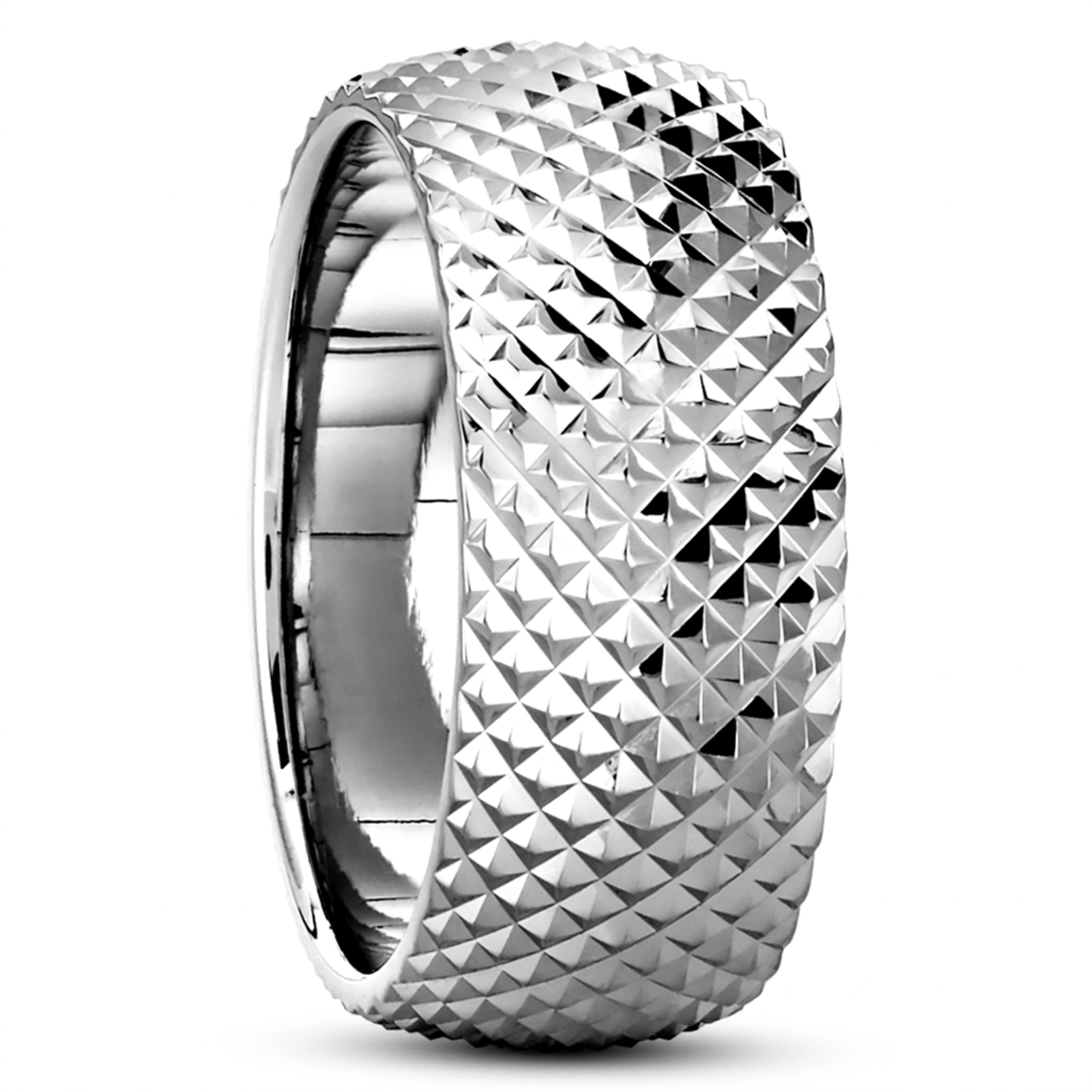 10K white gold 9mm. high polish Fish-Scale-Fancy-Wedding-Ring - alternate view 3
