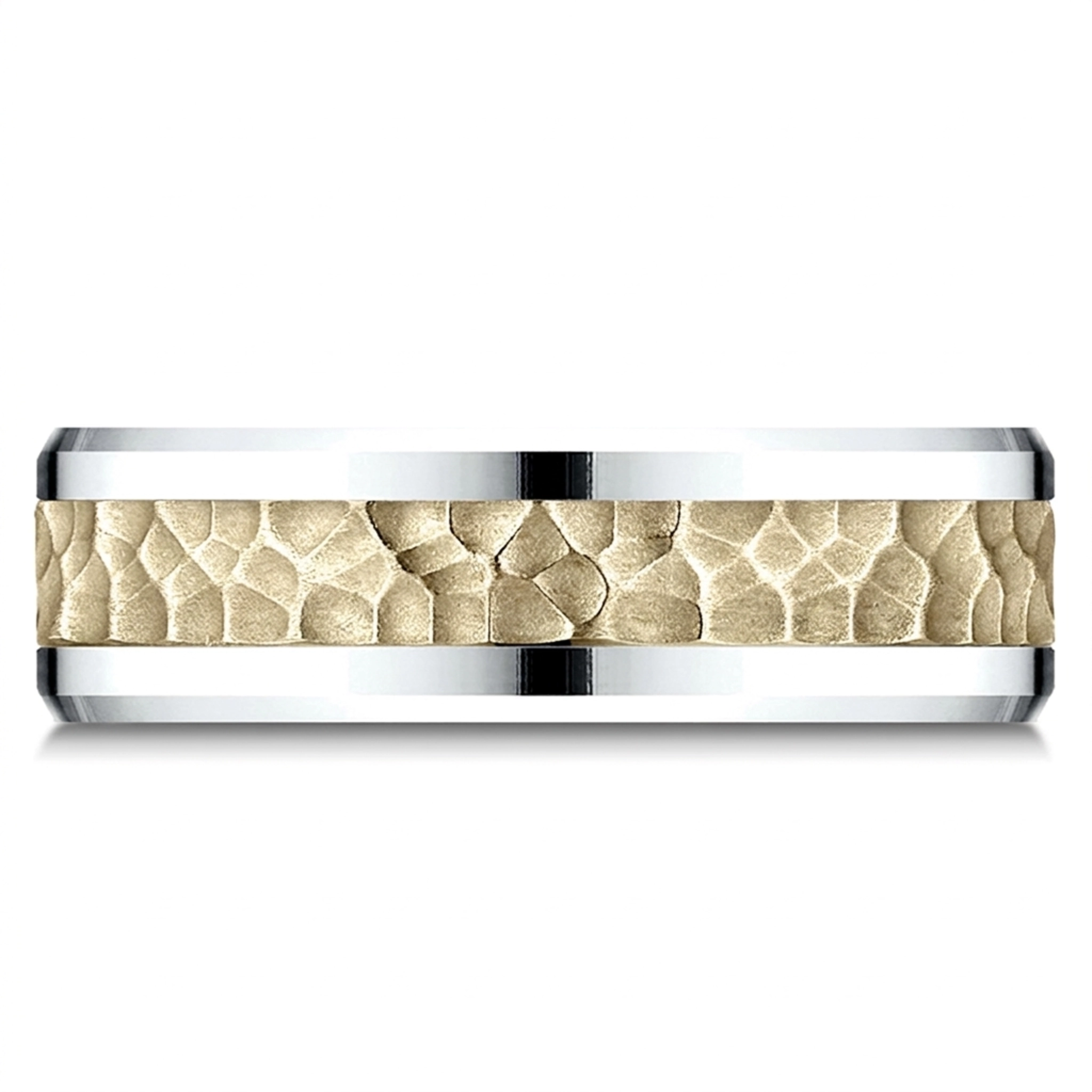 14K white-yellow-white gold 6mm. hammer Benchmark-6mm-Comfort-Fit-Drop-Bevel-Hammered-Fini - main view