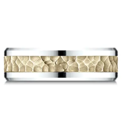 Benchmark 6mm Comfort Fit Drop Bevel Hammered Finish Design Band