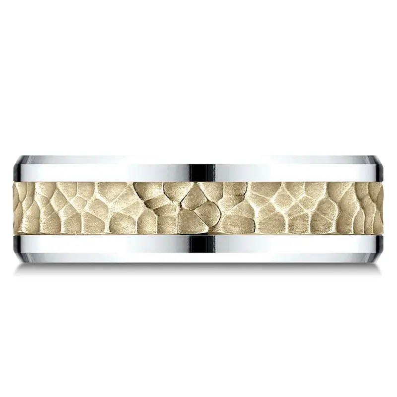 14K white-yellow-white gold 6mm. hammer Benchmark-6mm-Comfort-Fit-Drop-Bevel-Hammered-Fini - main view