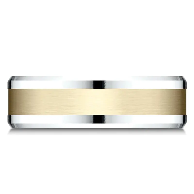 10K white-yellow-white gold 6mm. satin Benchmark-6mm-Comfort-Fit-Drop-Bevel-Satin-Finish- - main view