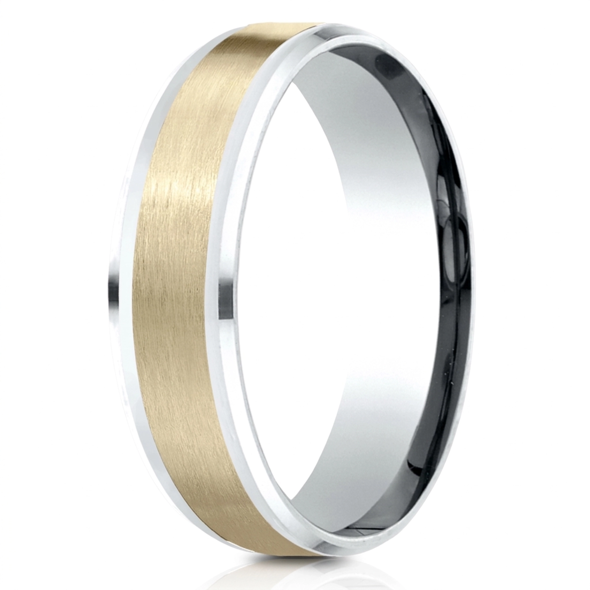 10K white-yellow-white gold 6mm. satin Benchmark-6mm-Comfort-Fit-Drop-Bevel-Satin-Finish- - alternate view 2
