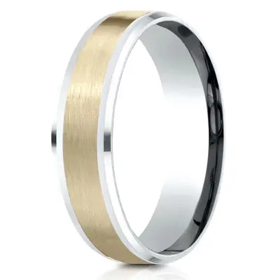 10K white-yellow-white gold 6mm. satin Benchmark-6mm-Comfort-Fit-Drop-Bevel-Satin-Finish- - alternate view 2 thumbnail