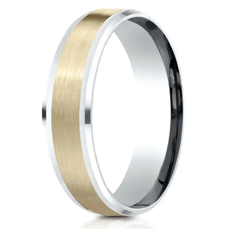 10K white-yellow-white gold 6mm. satin Benchmark-6mm-Comfort-Fit-Drop-Bevel-Satin-Finish- - alternate view 2