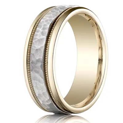 14K same as picture gold 8mm. hammer Two-Toned-Hammered-Carved-Design-Band - main view thumbnail
