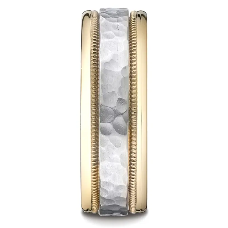 10K same as picture gold 8mm. hammer Two-Toned-Hammered-Carved-Design-Band - alternate view 2