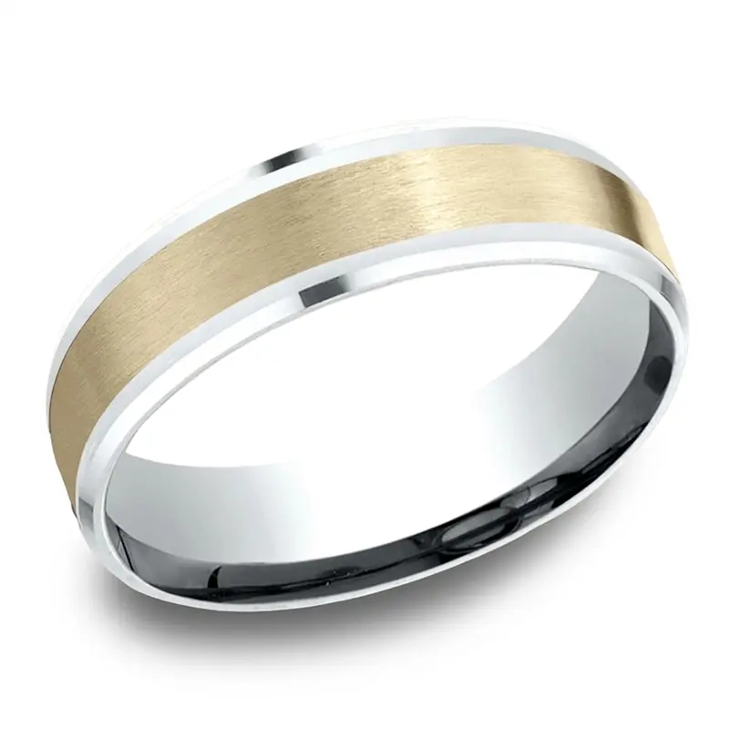 10K white-yellow-white gold 6mm. satin Benchmark-6mm-Comfort-Fit-Drop-Bevel-Satin-Finish- - alternate view 3