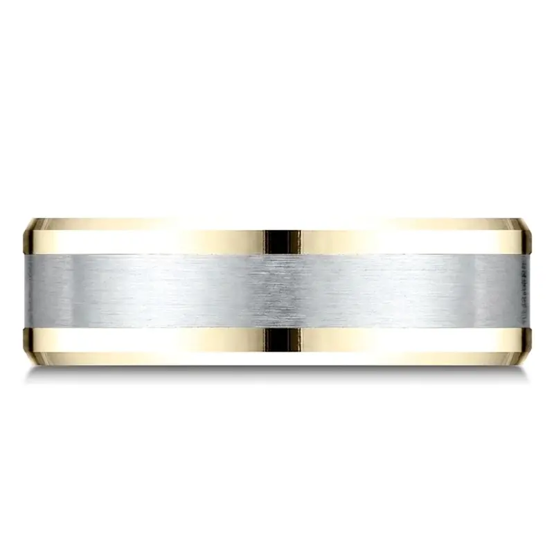 14K yellow-white-yellow gold 6mm. high polish Benchmark-Two-Tone-6mm-Comfort-Fit-Drop-Bevel-Desi - main view