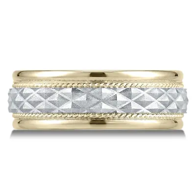 Benchmark 8mm Comfort Fit Round Edge Cross Hatch Patterned Band