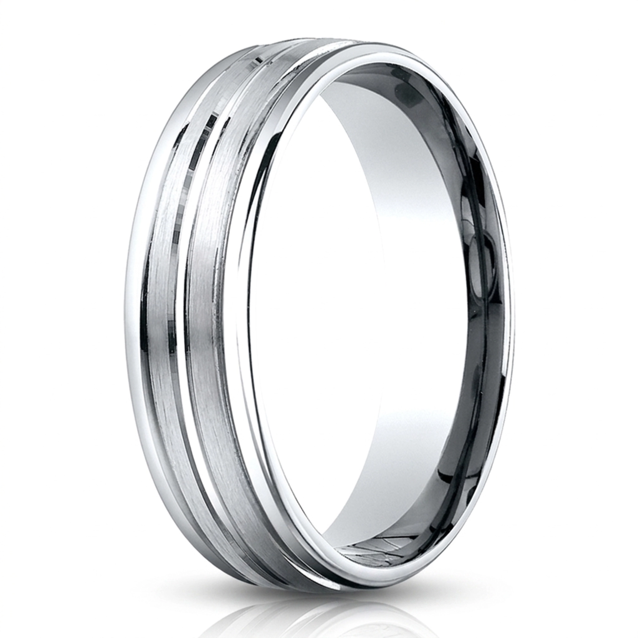 14K white gold 6.5mm satin Light-Comfort-Satin-Finished-High-Polished-Center - alternate view 2