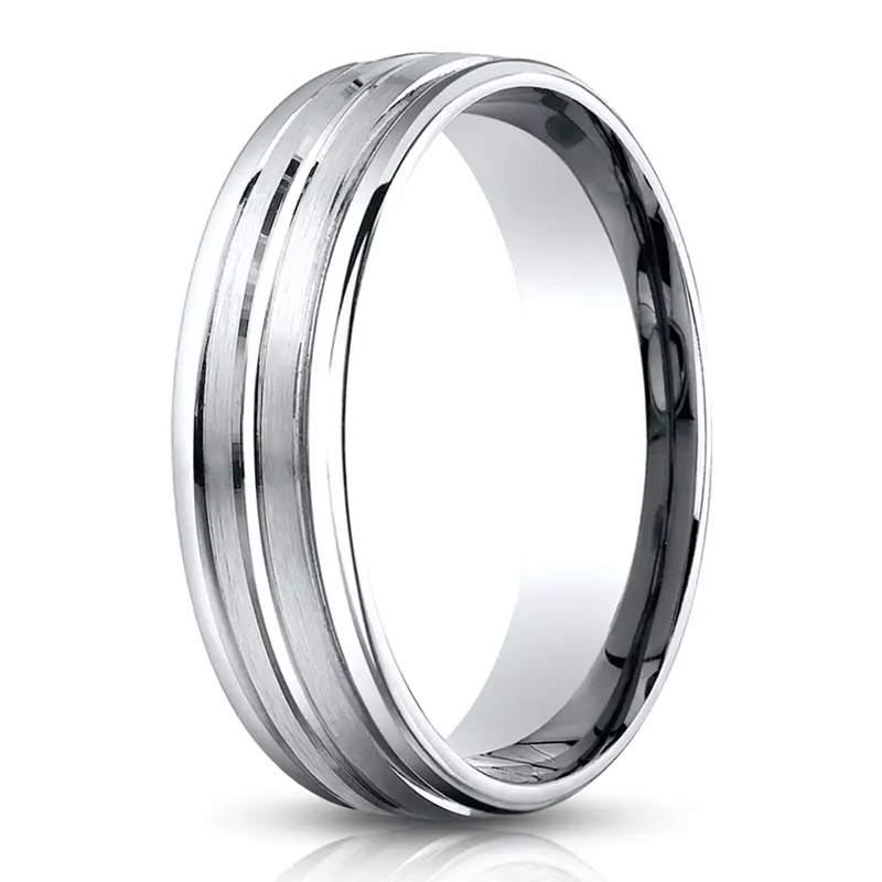 14K white gold 6.5mm satin Light-Comfort-Satin-Finished-High-Polished-Center - alternate view 2