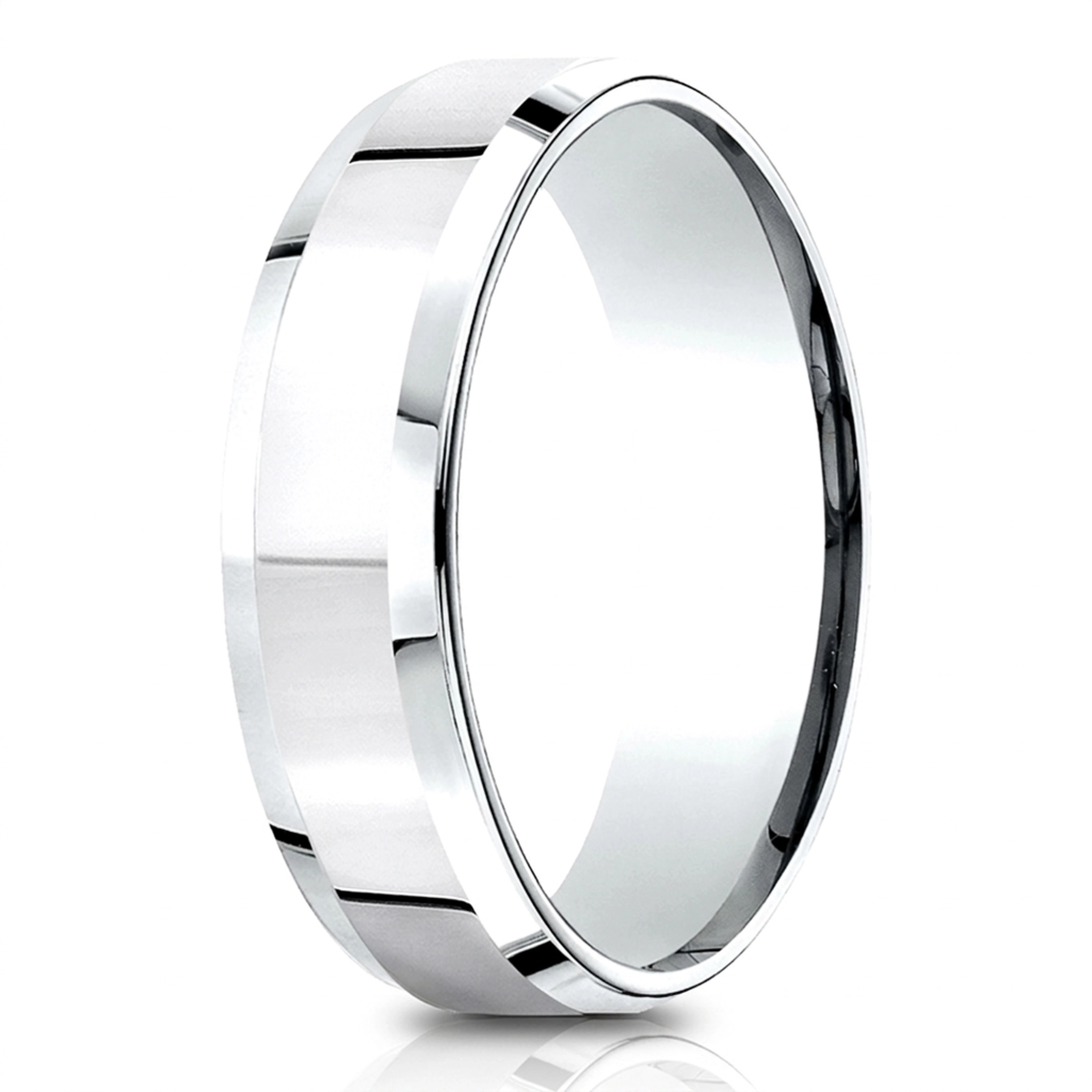 14K white gold 6.5mm high polish Light-Comfort-High-Polished-Carved-Design-Band - alternate view 2