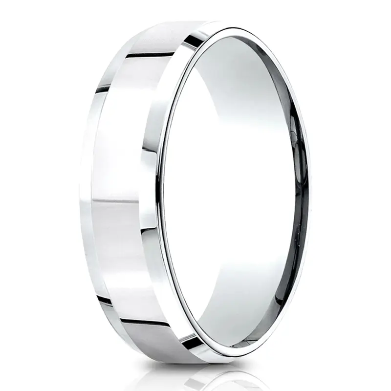 14K white gold 6.5mm high polish Light-Comfort-High-Polished-Carved-Design-Band - alternate view 2