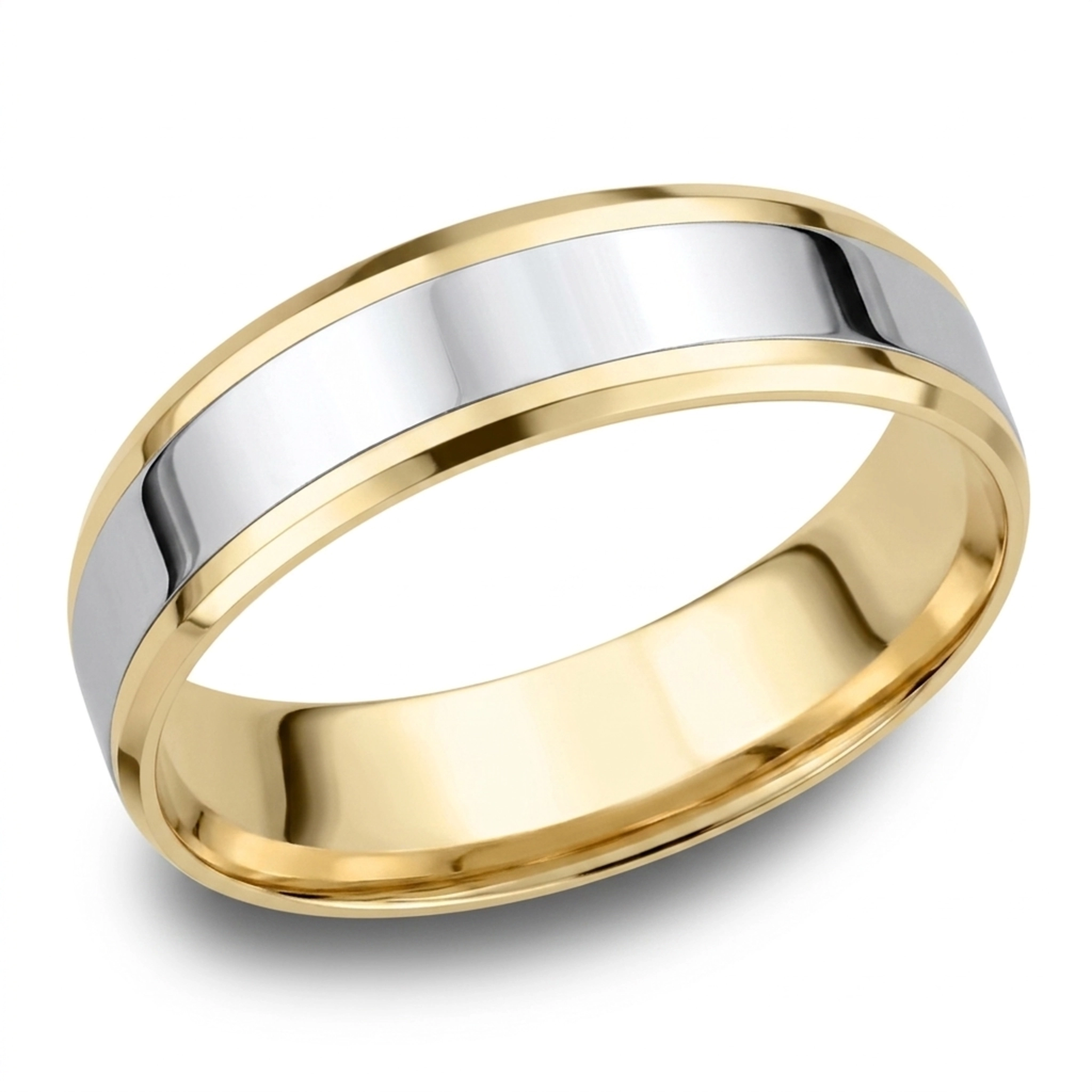 14K yellow-white-yellow gold 6mm. high polish Benchmark-Two-Tone-6mm-Comfort-Fit-Drop-Bevel-Desi - alternate view 3