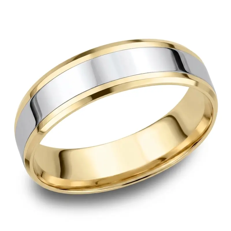 14K yellow-white-yellow gold 6mm. high polish Benchmark-Two-Tone-6mm-Comfort-Fit-Drop-Bevel-Desi - alternate view 3