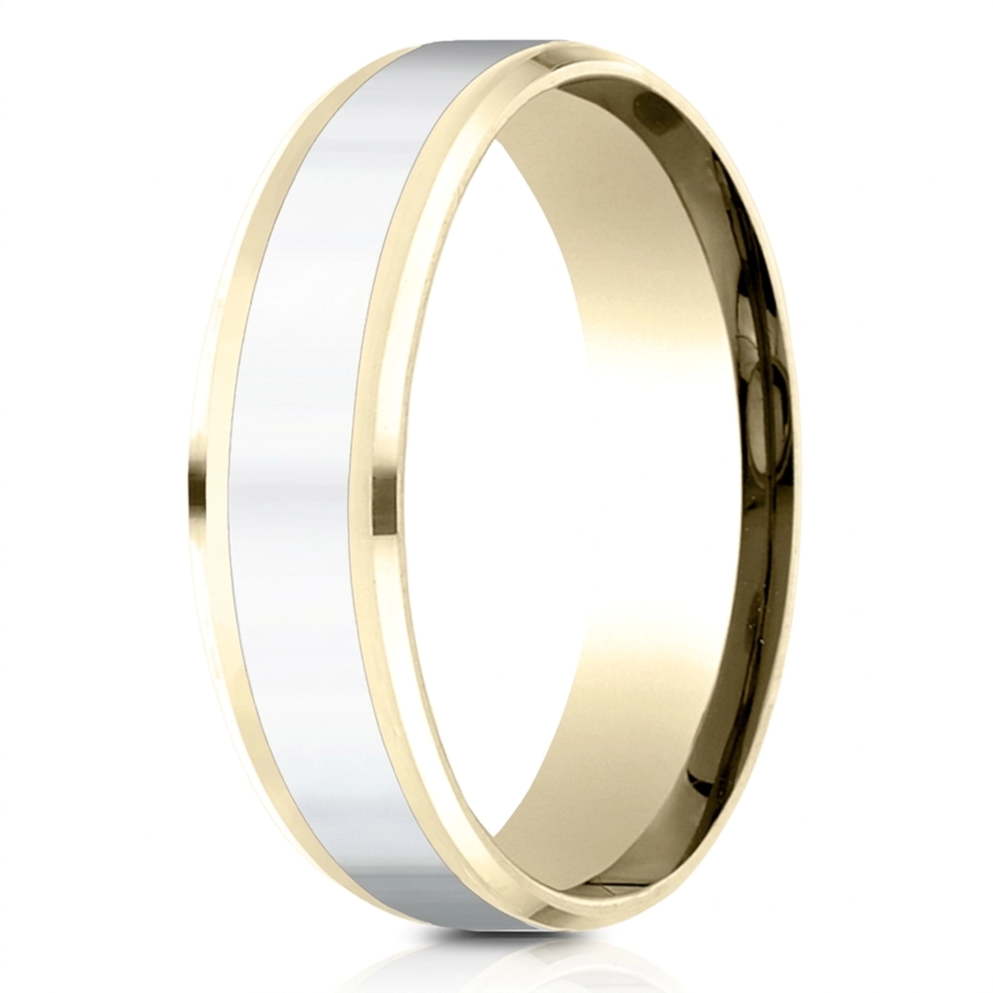 14K yellow-white-yellow gold 6mm. high polish Benchmark-Two-Tone-6mm-Comfort-Fit-Drop-Bevel-Desi - alternate view 2