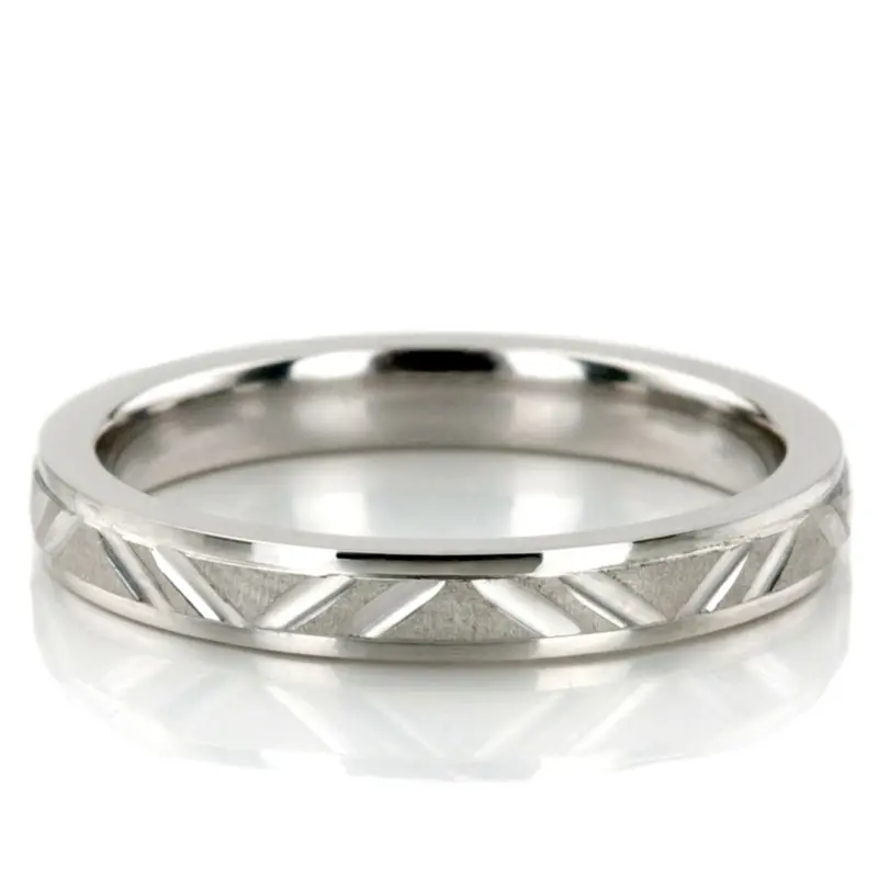 10K white gold 3mm. cross satin diamond-cut-wedding-band - main view