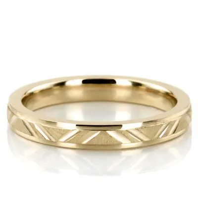 10K yellow gold 3mm. cross satin diamond-cut-wedding-band - alternate view 2 thumbnail