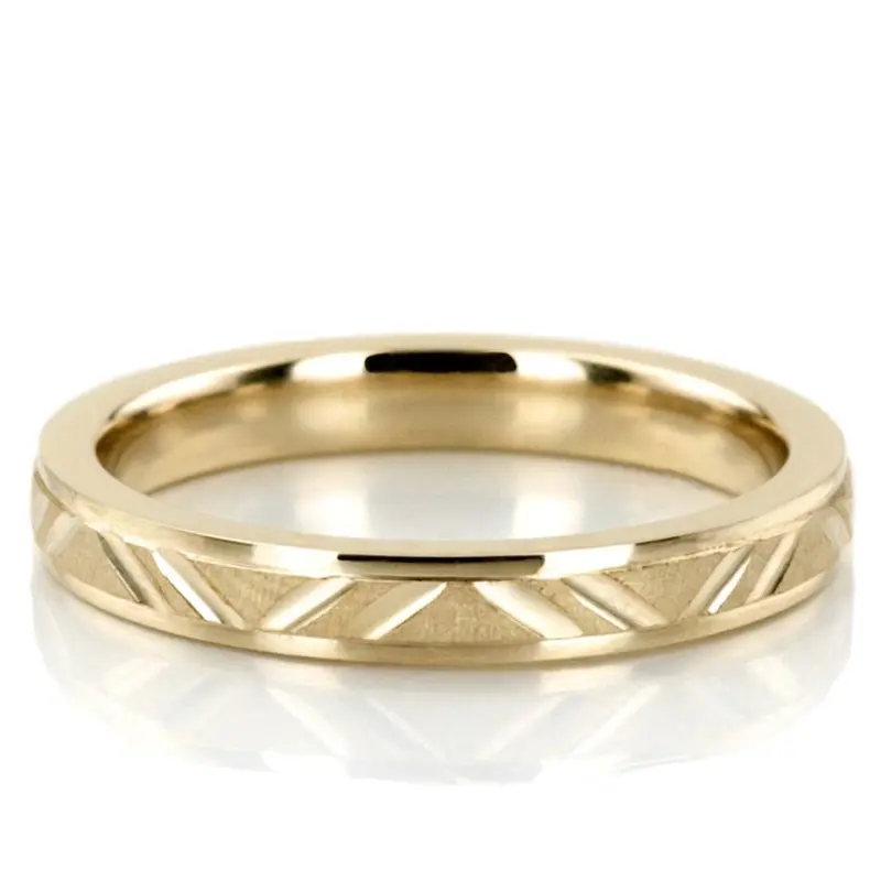 10K yellow gold 3mm. cross satin diamond-cut-wedding-band - alternate view 2