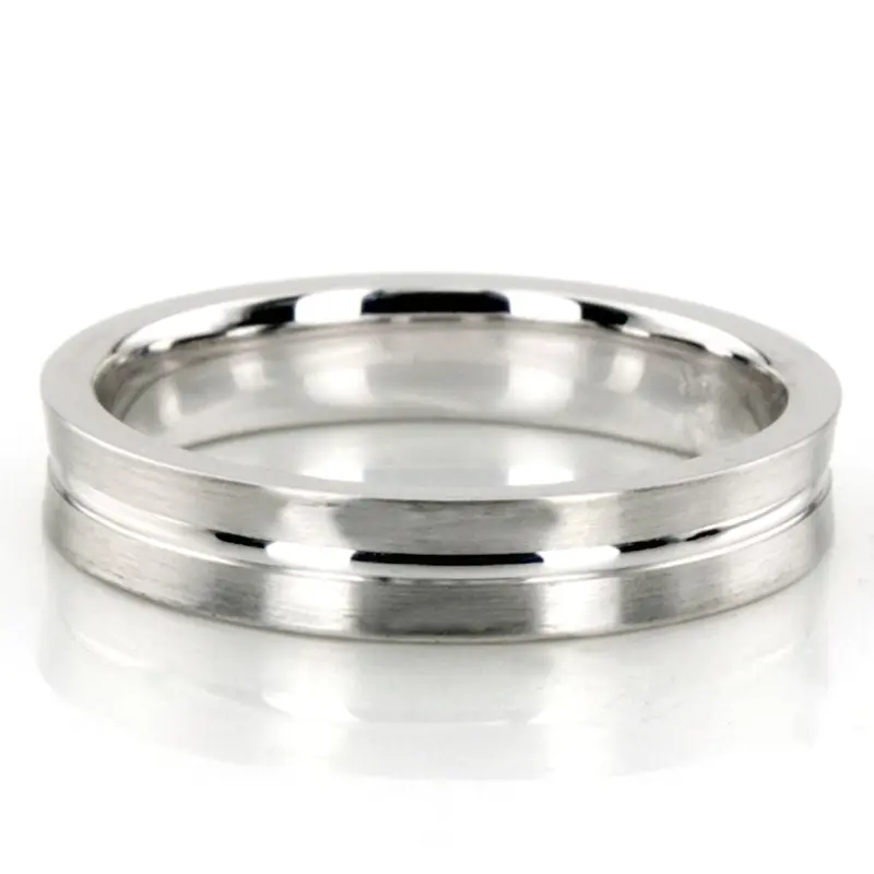 14K white gold 4mm. satin finish diamond-cut-wedding-band - main view