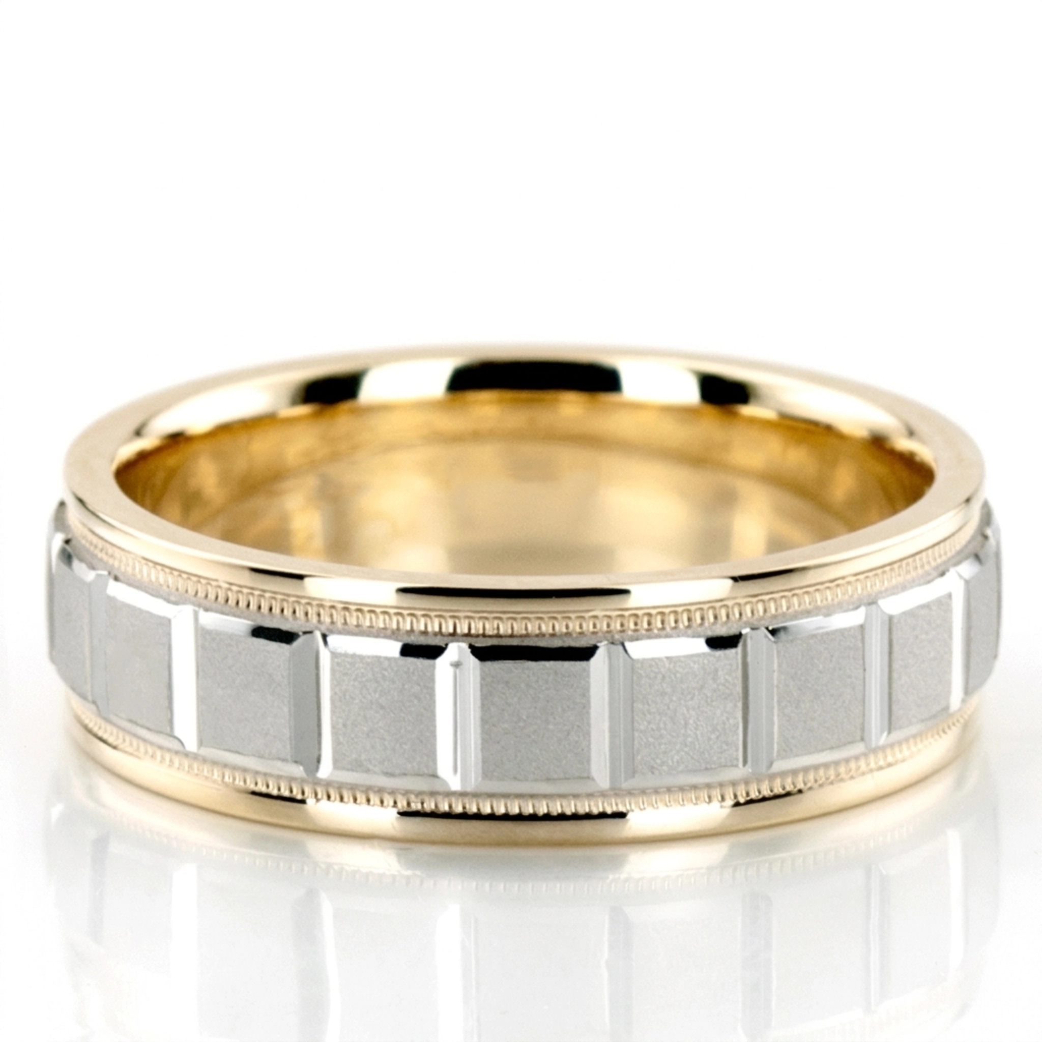 10K yellow-white-yellow gold 6.5mm sand blast two-tone-wedding-bands - main view