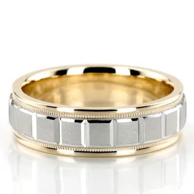 Chic Rectangular Cut Two-Tone Wedding Ring 