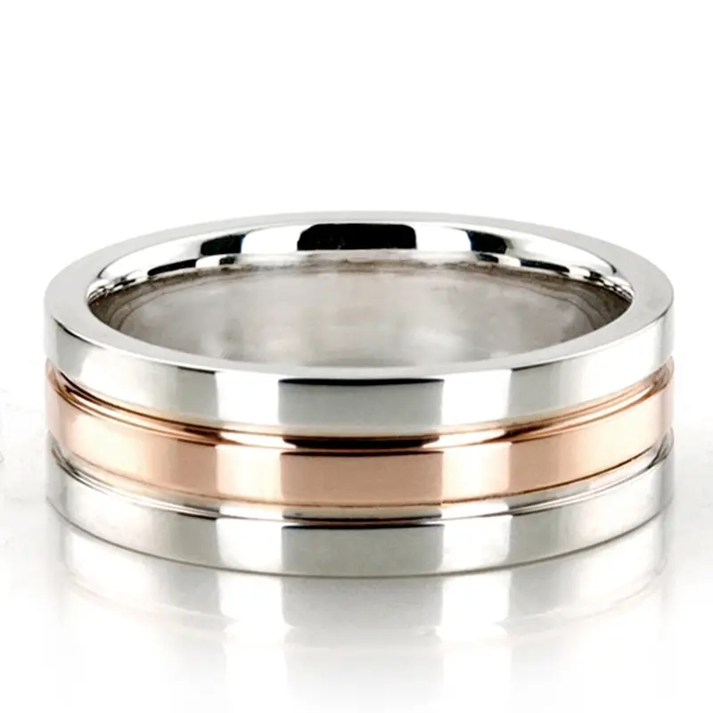 10K same as picture gold 7mm. satin two-tone-wedding-bands - main view