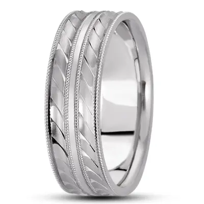 10K white gold 7mm. satin basic-carved-diamond-cut-wedding-ring - alternate view 4 thumbnail