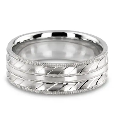 10K white gold 7mm. satin basic-carved-diamond-cut-wedding-ring - main view thumbnail