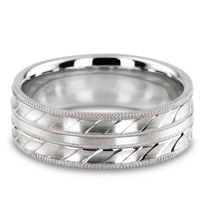 14K white gold 7mm. satin basic-carved-diamond-cut-wedding-ring - alternate view 3