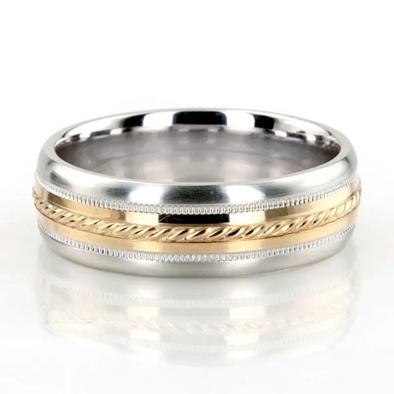 10K white-yellow-white gold 7mm. same as picture basic-carved-simple-wedding-bands - main view